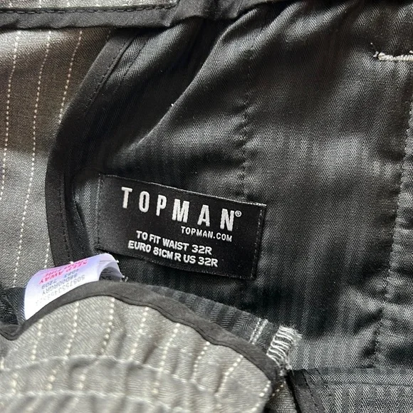 SALE! NWOT Topman Men’s gray pinstripe Jona pants. Classic slim cut, size 32R. - Picture 6 of 10